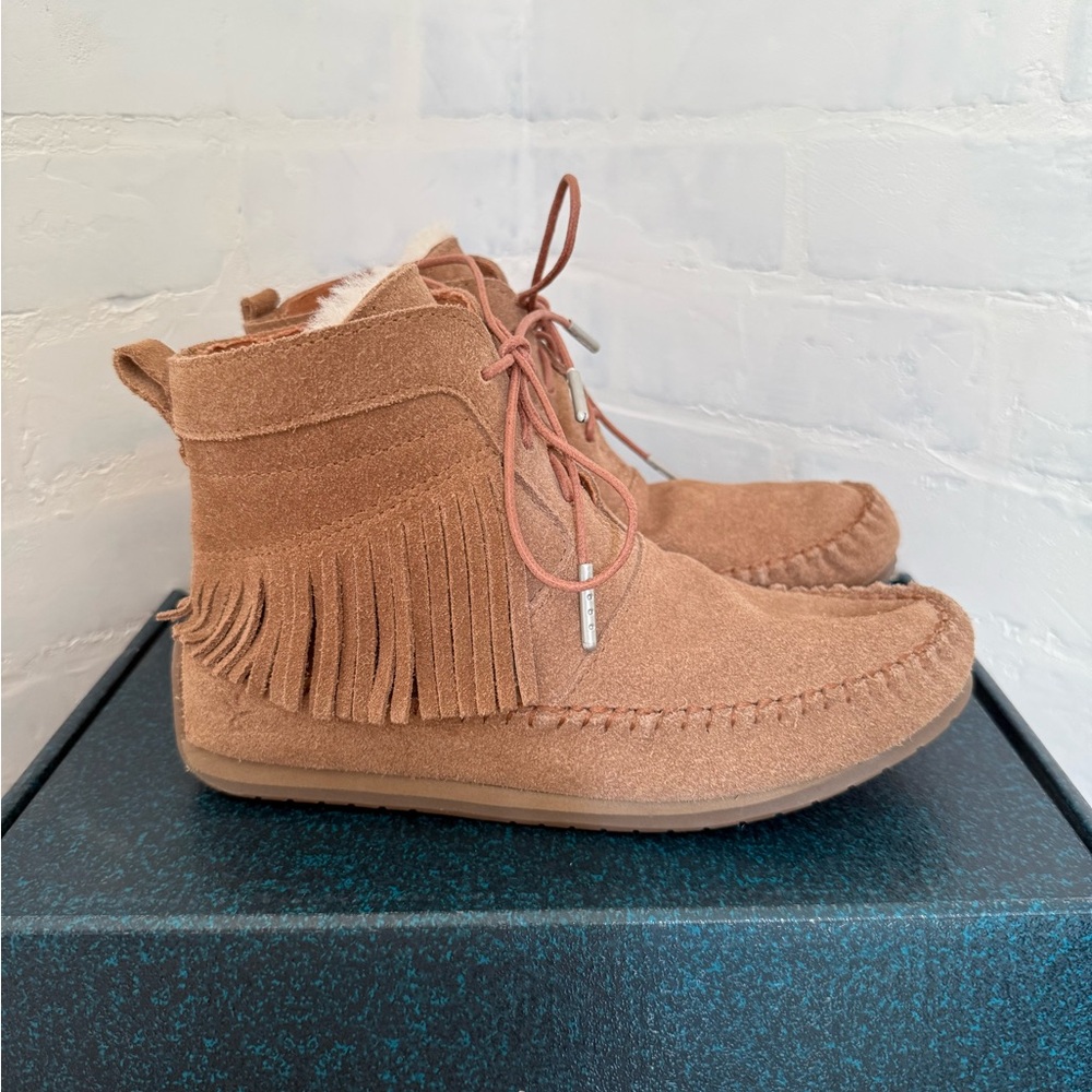Emu Tan Suede Fringe Ankle Boots